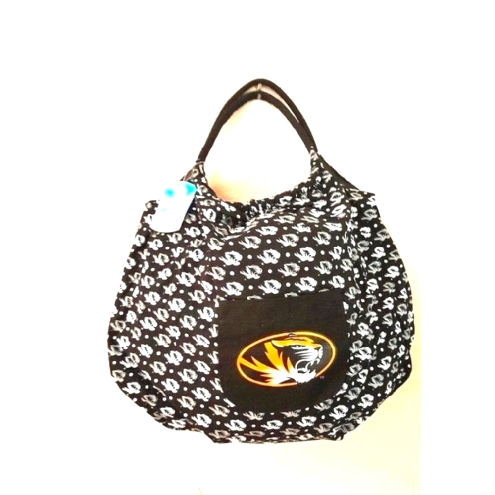MISSOURI TIGERS BAG TOTE PURSE BLACK W/ALL OVER LOGOS DESIGN